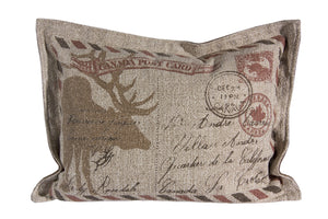 L960-POST 16"x22" Pillow with Zippered Feather Insert the Vintage Postcard Stamp printed image with a Flanged edge part of the Lady Rosedale Vintage Canadiana Collection